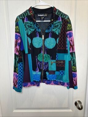 RARE desigual by Karl Lagerfeld micromesh moto jacket - eu44 slightly sheer